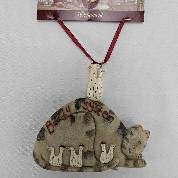 Cat & Chicken Buddy System Christmas Ornament Double Sided 2005 Fiddlestix New - Picture 1 of 9